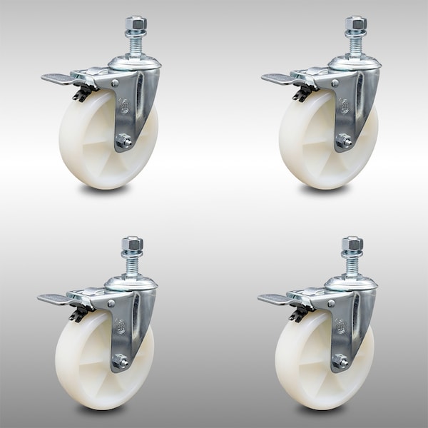 Service Caster 5 Inch SS Nylon Wheel Swivel 12mm Threaded Stem Caster Set Total Lock Brake SCC-SSTSTTL20S514-NYS-M1215-4 - main